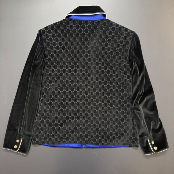 Y2K St. John Sport‎ Marie Gray Black Impressed Logo Velour Jacket Rich Mobwife - Picture 12 of 12